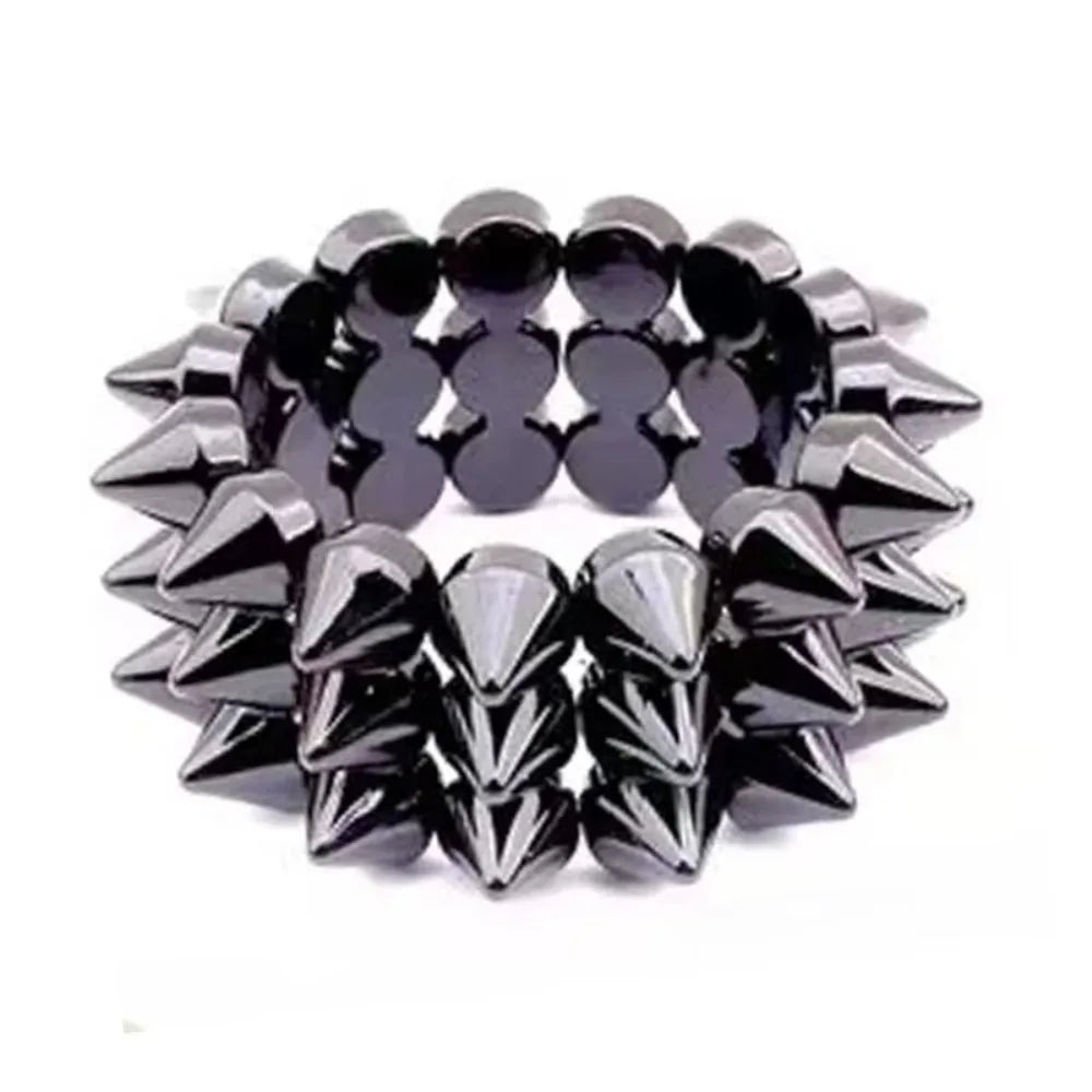 Three-Row Punk Rivet Cone Bracelet – Y2K Goth Rock Bangle Punk Bangle Bracelet PLUSH Black