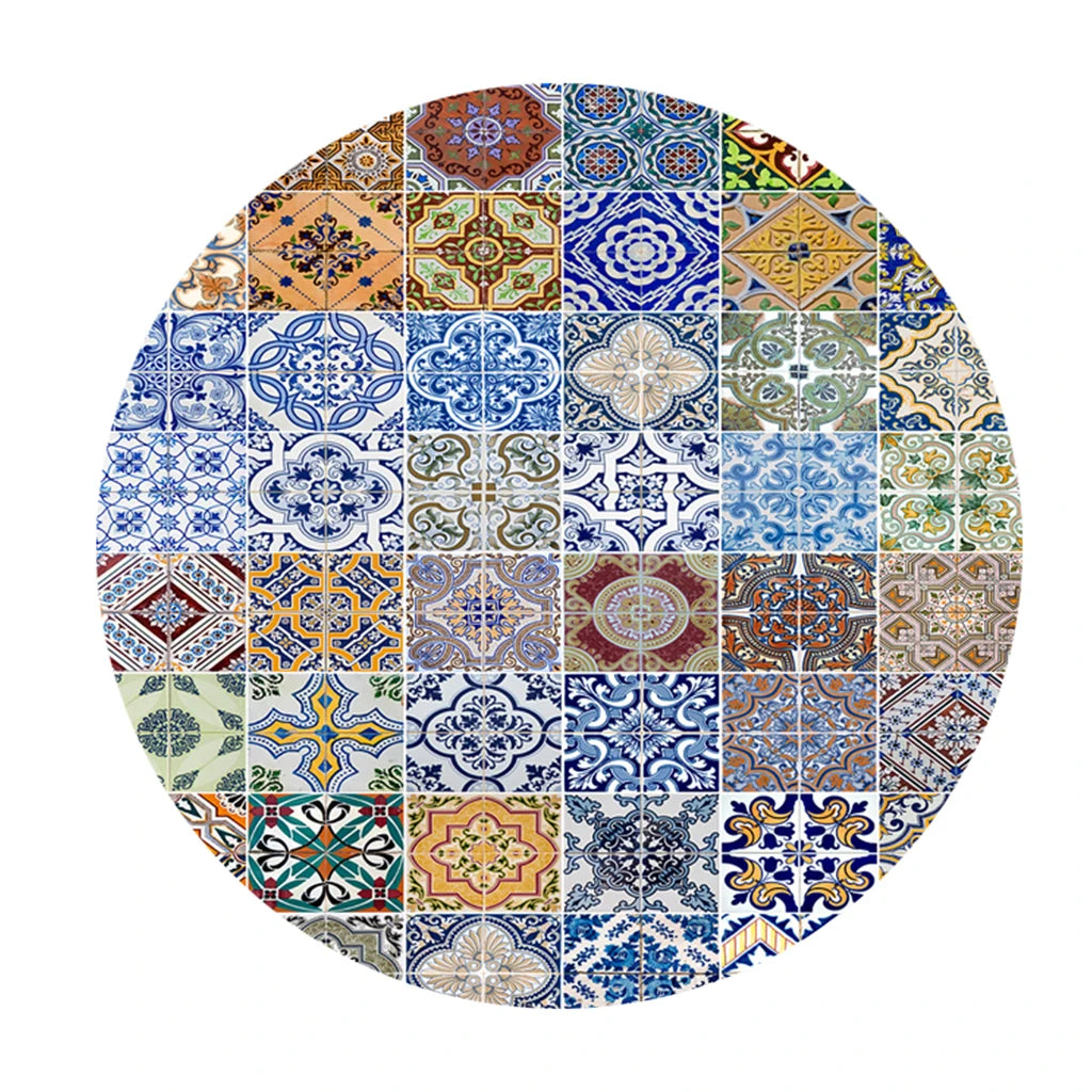 Waterproof Round Elastic Tablecloth – Non-Slip Classic Pattern Round Elastic Tablecloth PLUSH J150cm60Inch