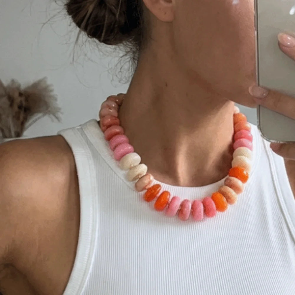 Resin Disc Bead Choker – Boho Dopamine Statement Necklace Beaded Choker Necklace PLUSH