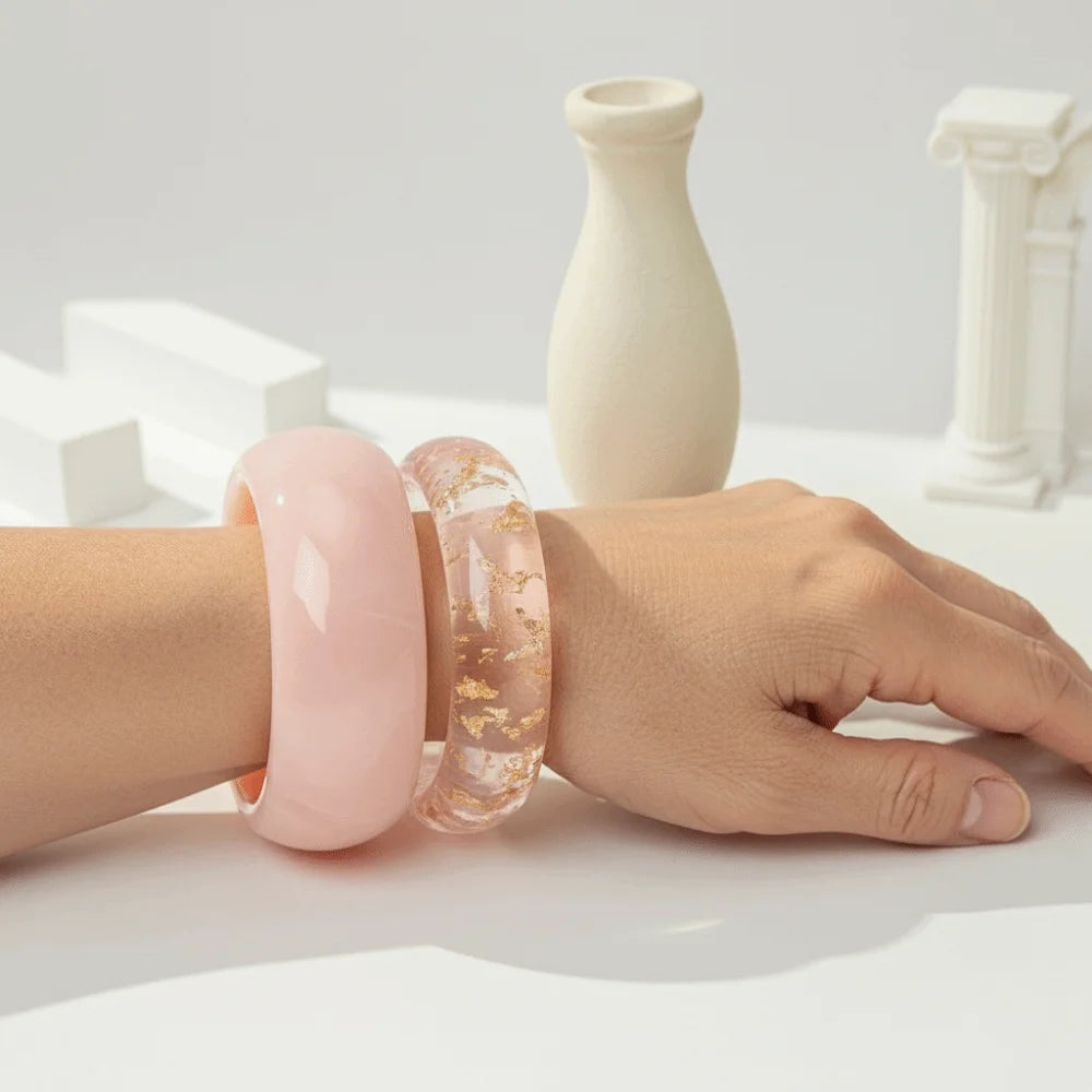 Translucent Resin Bangles – Gradient Marbled Chunky Cuffs Resin Bangle Bracelet PLUSH