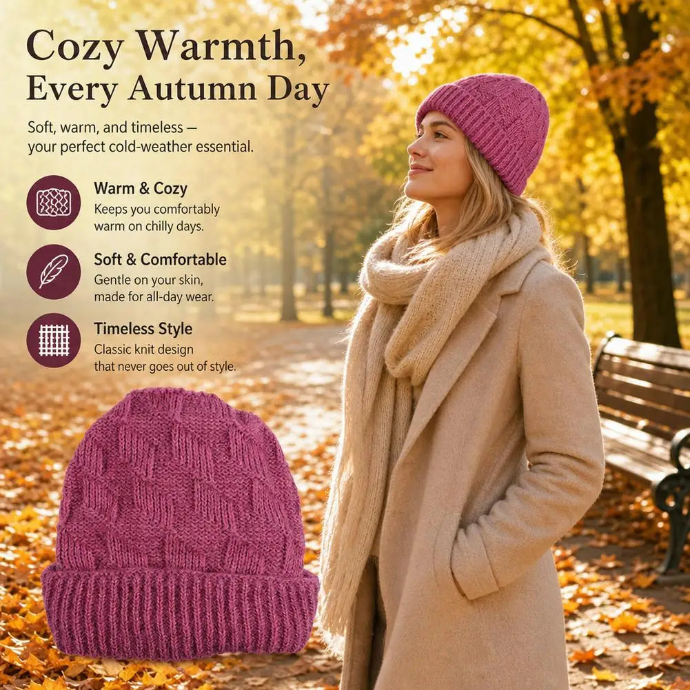 Women's Thick Cable Knit Beanie Hat – Warm Winter Knit Cap Knit Beanie Hat PLUSH