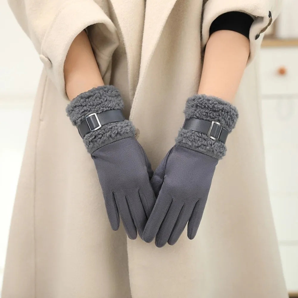Women's Fleece-Lined Suede Winter Gloves – Windproof Full Finger Winter Gloves PLUSH