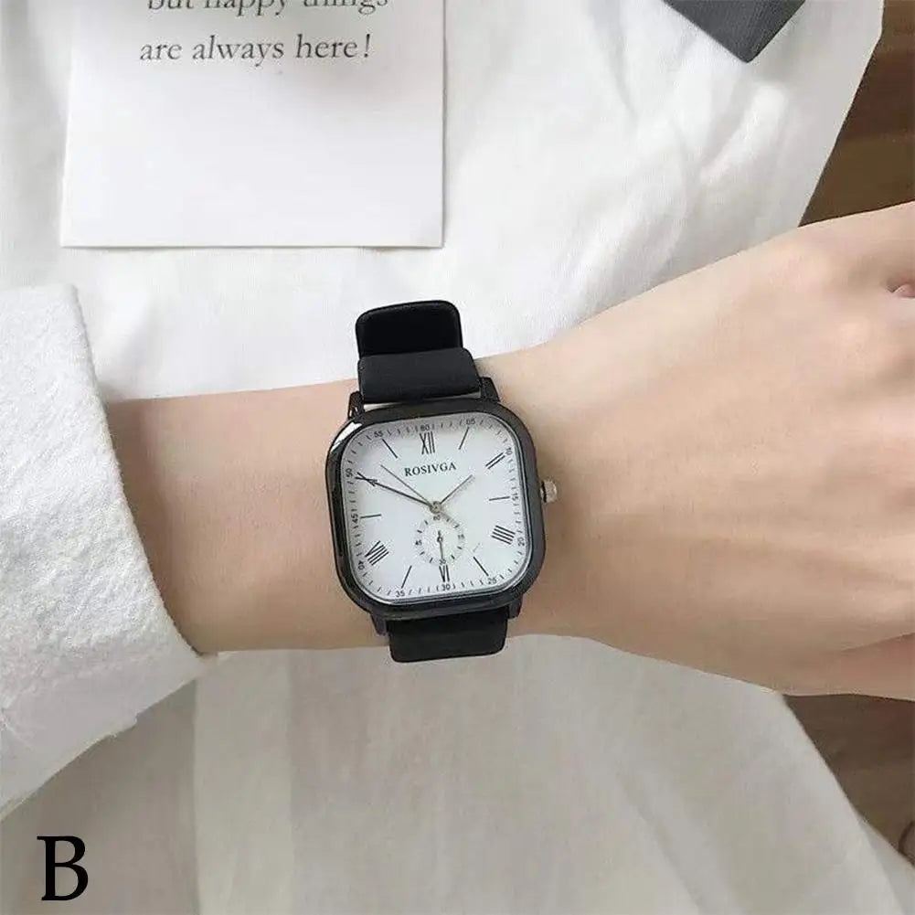 Square Dial Quartz Watch – Silicone Strap Men Women Students Quartz Wristwatch PLUSH B