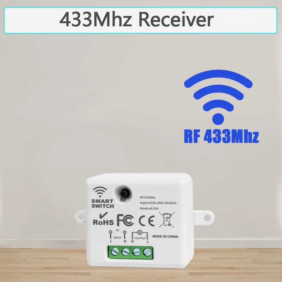 RF 433MHz Smart Wall Switch 1/2/3 Gang Wireless Remote 110-240V Wireless Wall Switch PLUSH 1 Receiver