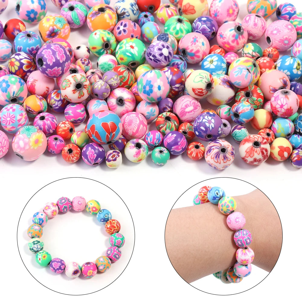 50pcs Polymer Clay Flower Round Spacer Beads – DIY Jewelry Clay Spacer Beads PLUSH