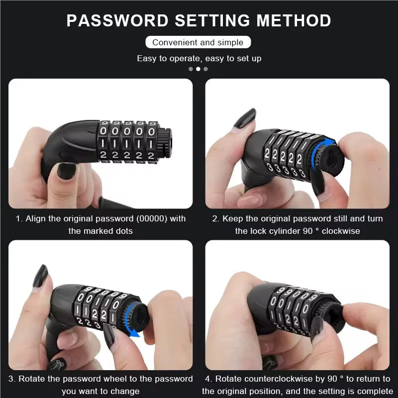 Password Cable Lock for Bike, E-Bike, Scooter & Motorcycle Bicycle Cable Lock PLUSH