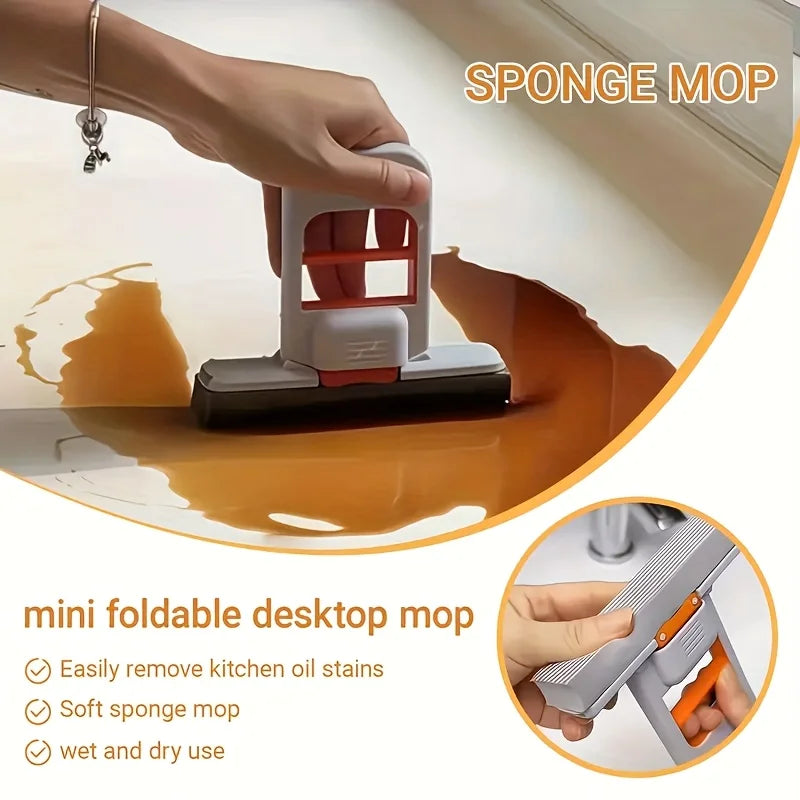 Mini Foldable Handheld Mop – Dry & Wet Desktop Floor Cleaner Handheld Desktop Mop PLUSH