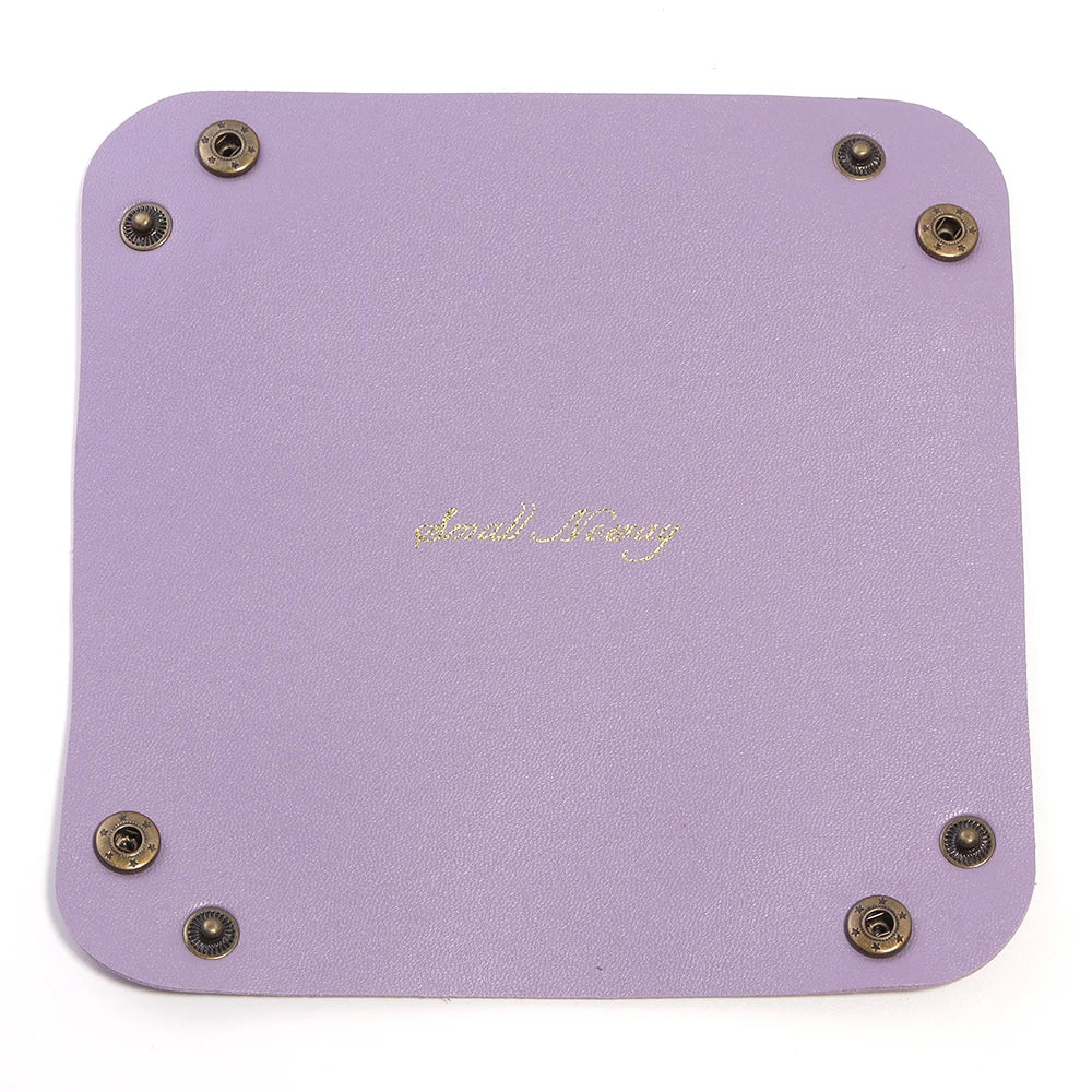 Foldable PU Leather Desktop Tray – Jewelry & Key Organizer Desktop Storage Tray PLUSH purple 15x15cm