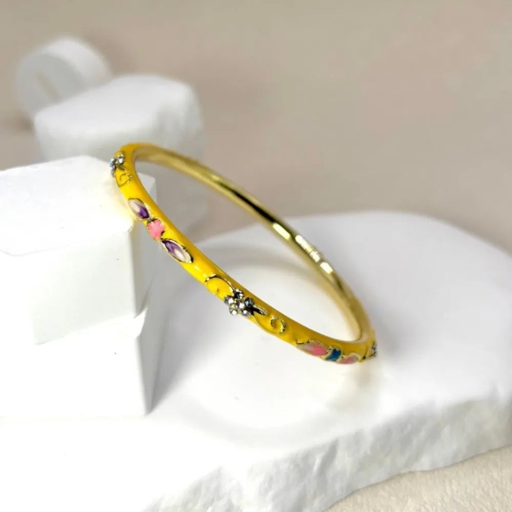 Vintage Cloisonné Enamel Floral Bangle – Women's Bracelet Enamel Bangle Bracelet PLUSH Yellow
