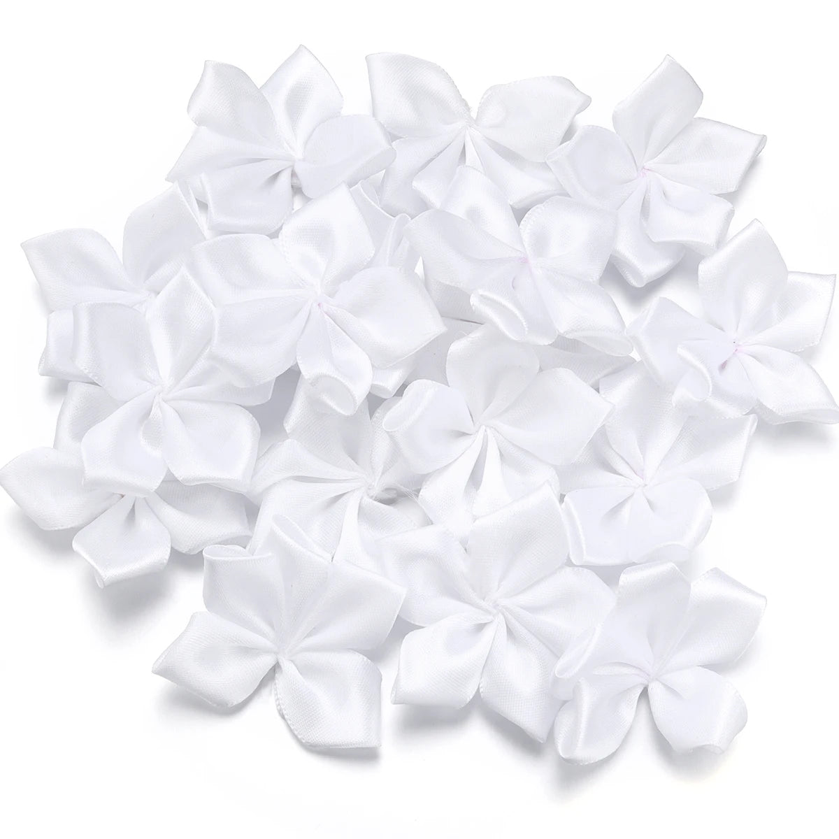 20pcs 6cm Satin Ribbon Flowers for DIY Hair Clips & Crafts Ribbon Flower Appliqués PLUSH White