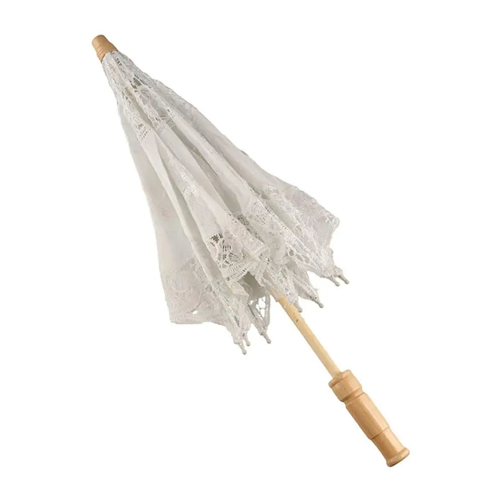 Floral Lace Wedding Parasol – Wooden Handle Bridal Prop Bridal Prop Parasol PLUSH