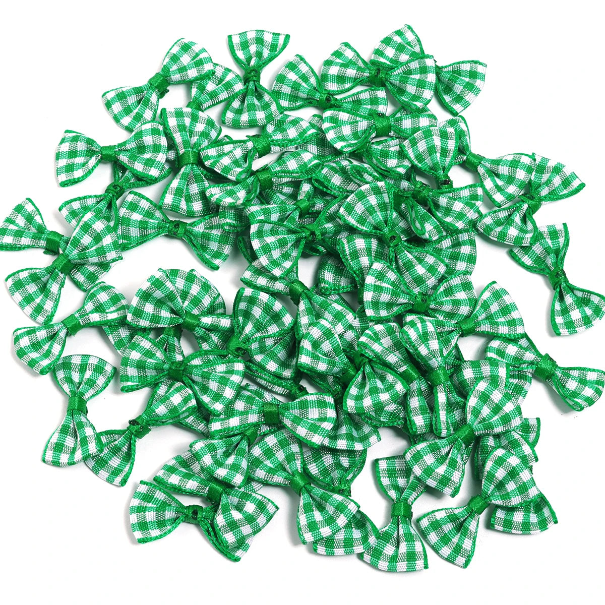 30pcs Scottish Checker Ribbon Bows – Wedding & DIY Craft Decor Ribbon Bows PLUSH Green 1.5x3cm