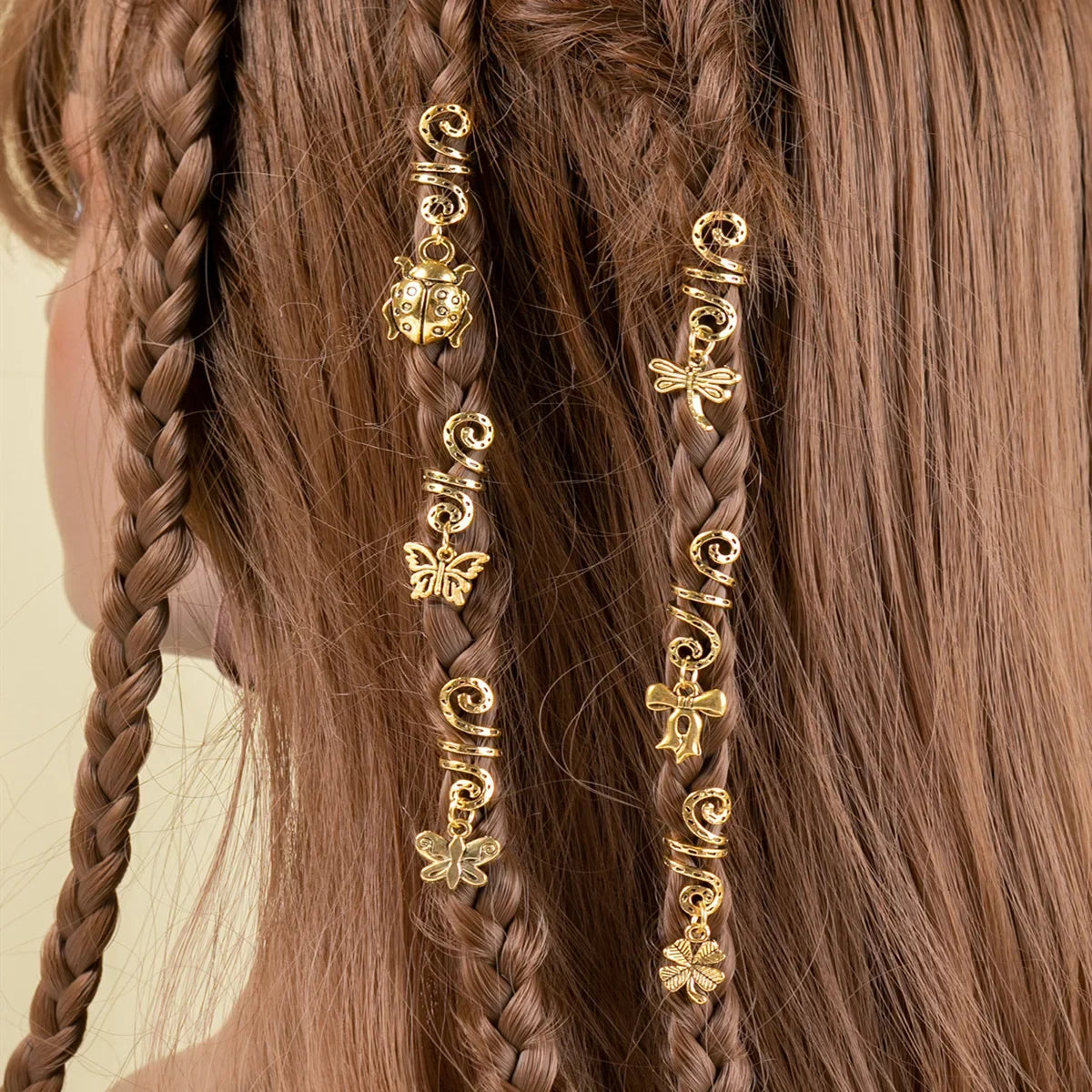 6pcs Gold Dreadlock Beads – Adjustable Hair Braid Cuff Clips Hair Braid Beads PLUSH No.10
