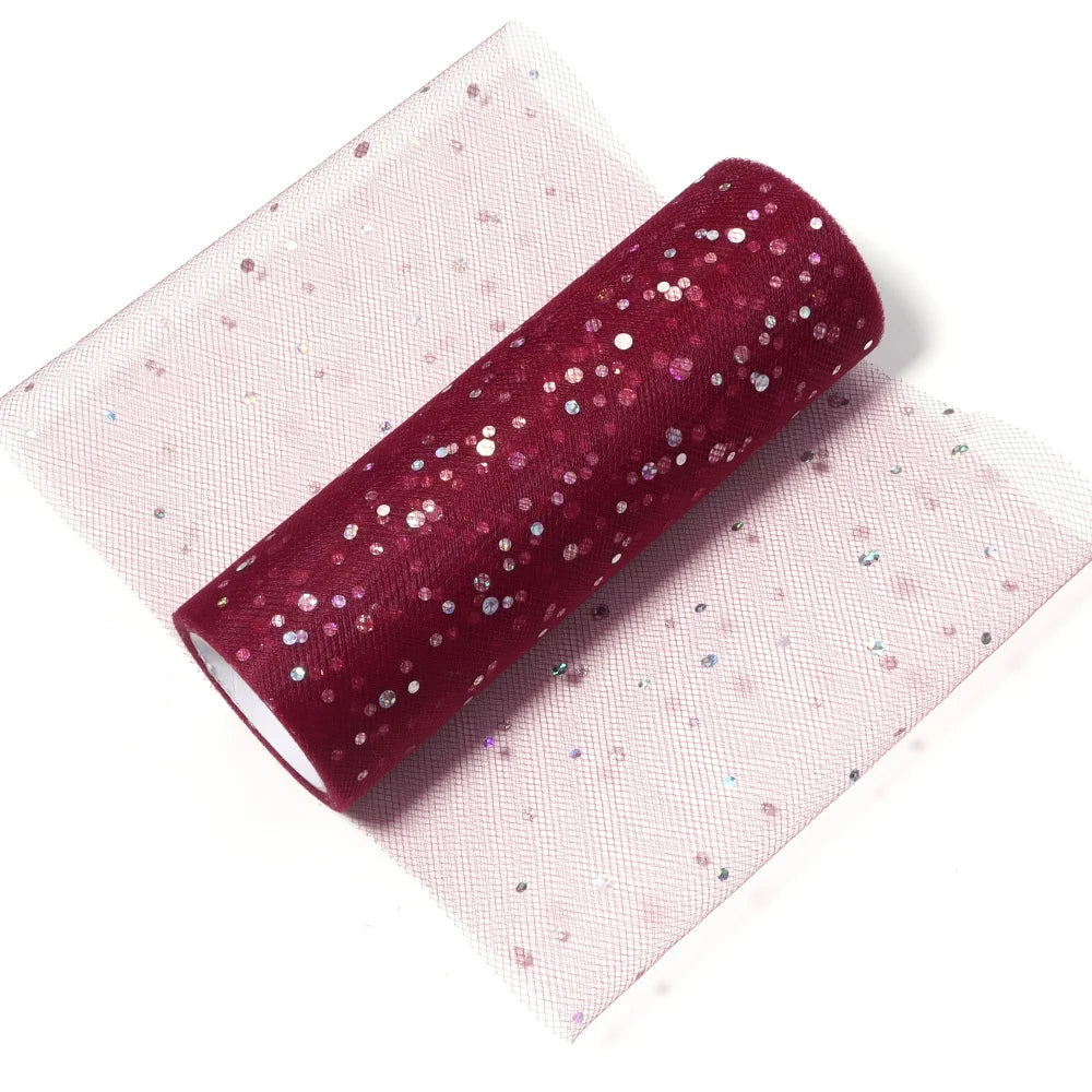 10 Yards Laser Sequin Glitter Tulle Mesh Fabric 15cm – DIY Craft Glitter Tulle Fabric PLUSH wine red 15cm