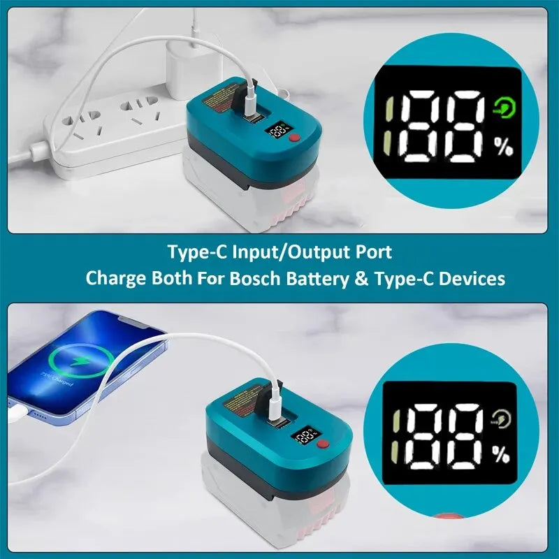 ZWINCKY USB-C Fast Charging Adapter for Makita Bosch 18V Battery Battery Charging Adapter PLUSH