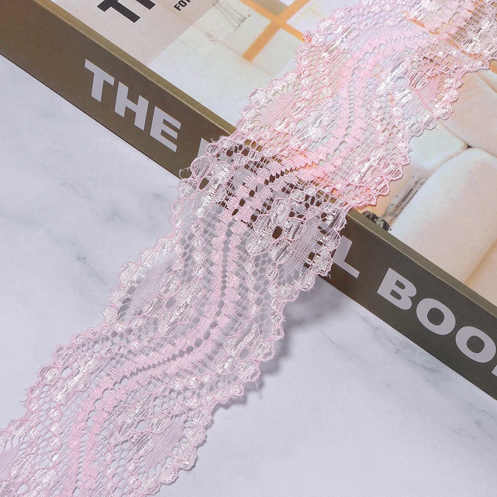 6cm Elastic Floral Lace Trim 2 Yards – DIY Sewing Craft Elastic Lace Trim PLUSH pink 6cm