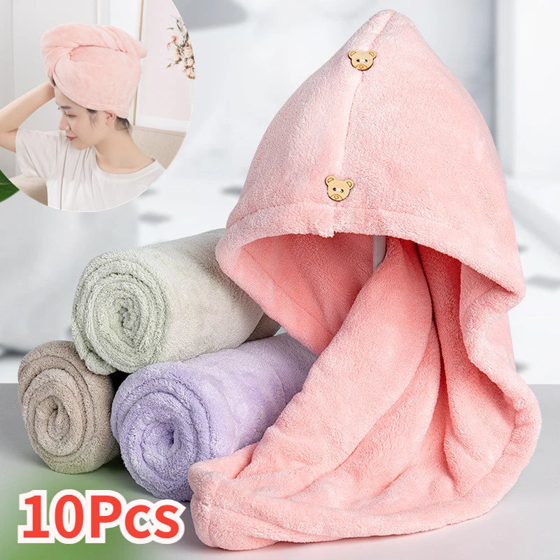 10-Pack Microfiber Hair Towel Turbans with Buckle – Quick Dry Microfiber Hair Turban PLUSH