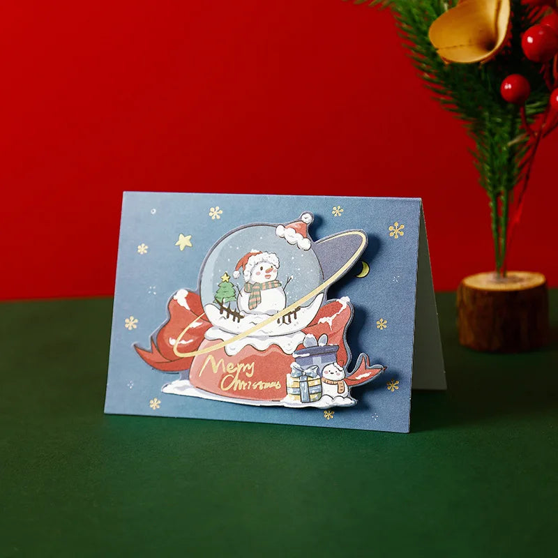 Santa Folding Christmas Greeting Cards – Xmas & New Year Wishes Christmas Greeting Cards PLUSH Blue-1PCS