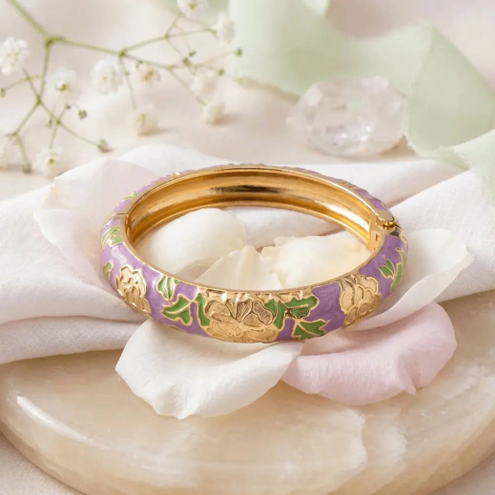Flower Enamel Wide Bangle Bracelet – Colorful Women's Cuff Enamel Bangle Bracelet PLUSH