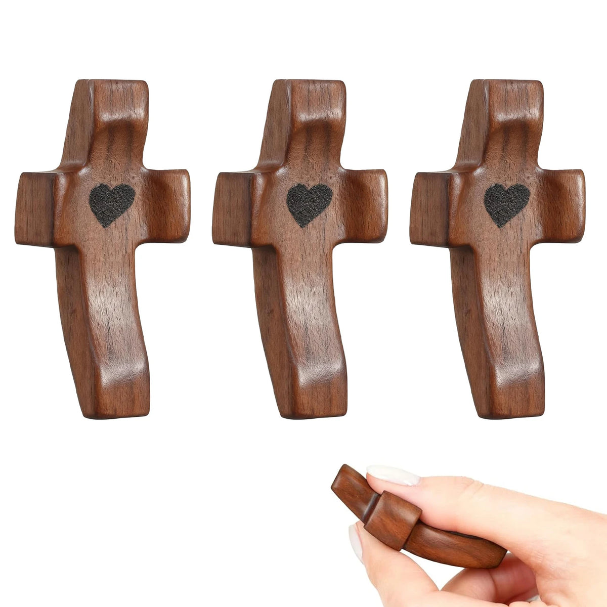 Handmade Wooden Pocket Prayer Cross | Christian Fidget Gift Wooden Prayer Cross PLUSH Brown-3PCS
