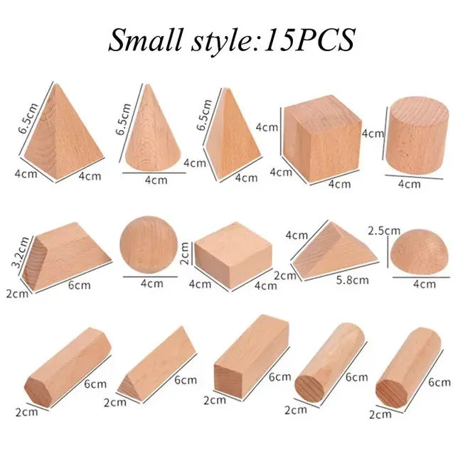Montessori Wooden Geometric Building Blocks – Kids STEM Toy Set Wooden Educational Toy PLUSH 15pcs