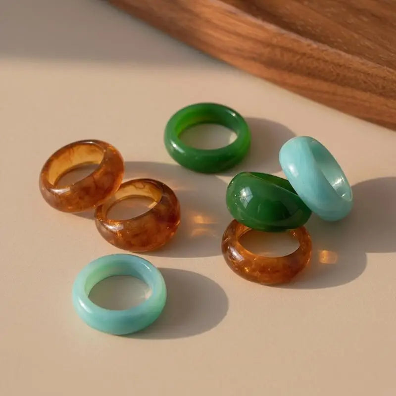 Colorful Resin Geometric Rings – Retro Irregular Fashion Set Resin Fashion Rings PLUSH