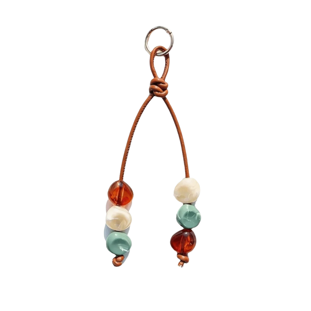 Vintage Boho Resin Beaded Keychain – Braided PU Cord Keyring Beaded Keychain PLUSH Style B