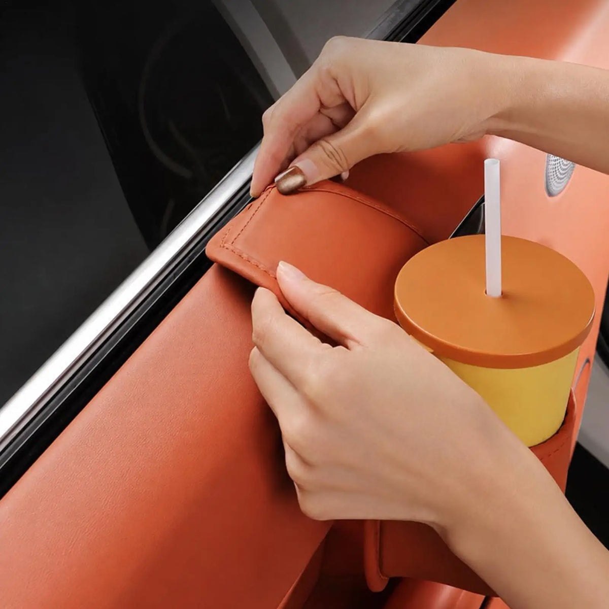 Universal Car Door Cup Holder & Organizer – PU Leather Car Cup Holder Organizer PLUSH