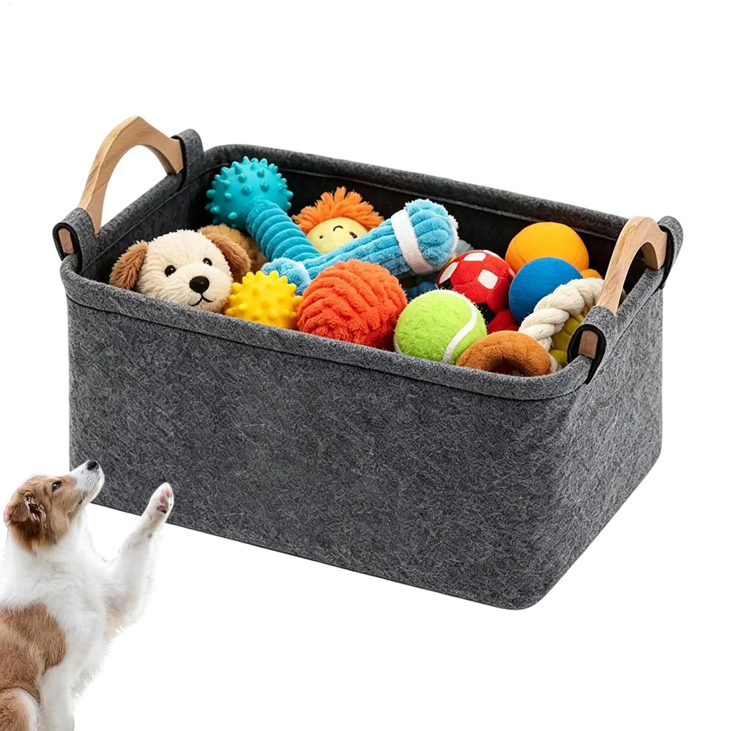 Felt Foldable Storage Basket with Handle – Red Organizer Storage Basket PLUSH