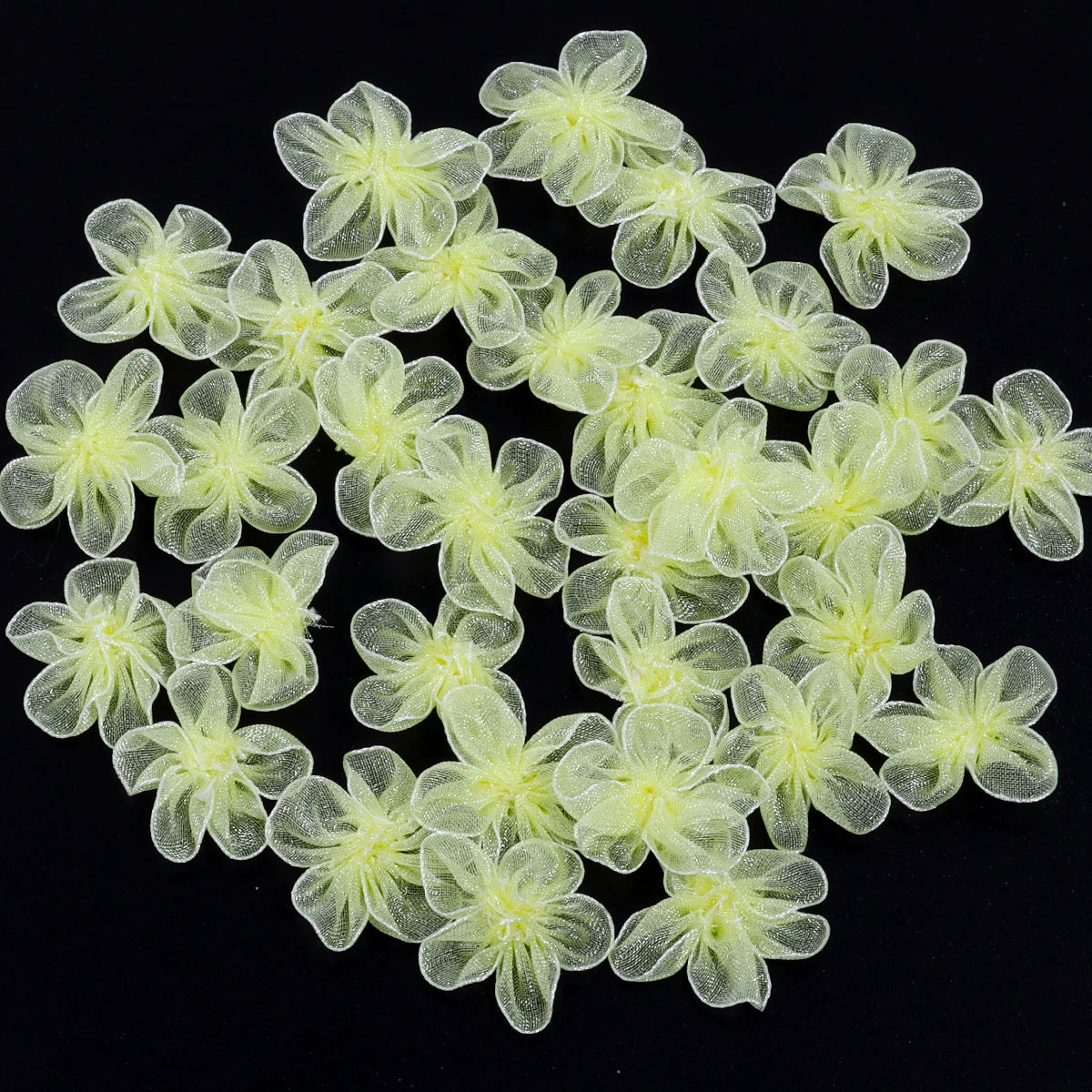 20pcs 3cm Organza Fabric Flower Appliques – DIY Hair & Craft Fabric Flower Appliques PLUSH Light Yellow