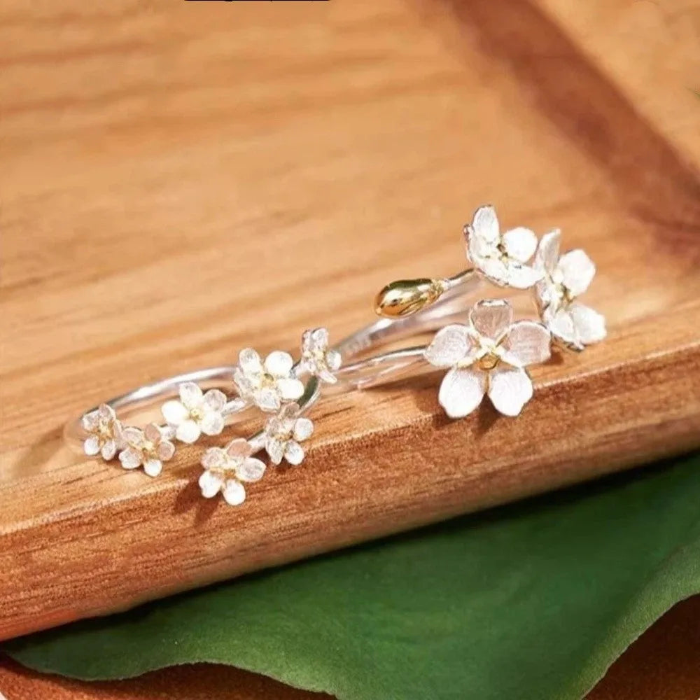 Vintage Flower Forest Adjustable Silver Ring for Women Fashion Ring PLUSH