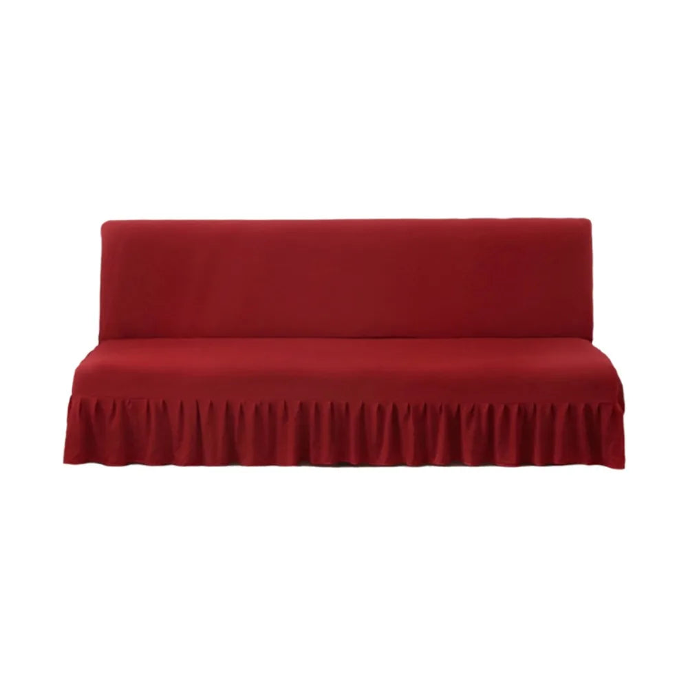 Elastic Armless Futon Sofa Cover with Skirt | Slipcover Sofa Slipcover PLUSH Red L