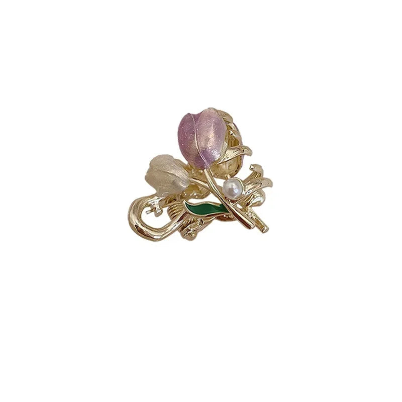 Tulip Mini Hair Claw Clip – Retro Floral Korean Hairpin Hair Claw Clip PLUSH