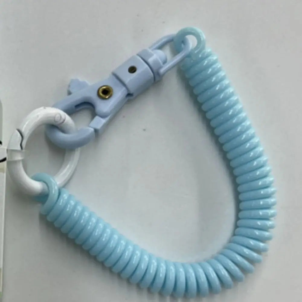 Stretchy Coil Spring Keychain Lobster Clasp | Anti-Lost Key Ring Spring Coil Keychain PLUSH Light Blue-White