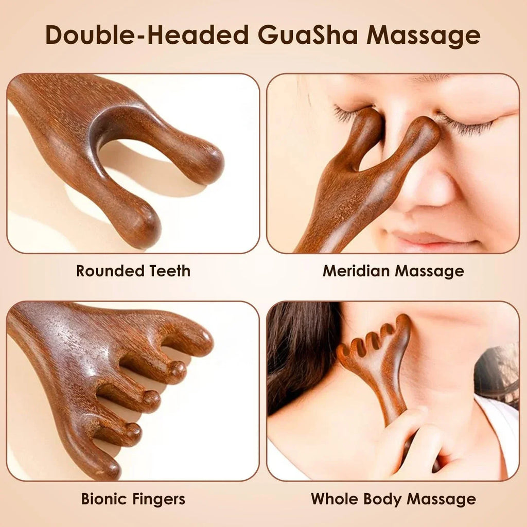 Natural Sandalwood Scalp Massager & Gua Sha Comb – 5-Claw Scalp Massage Comb PLUSH