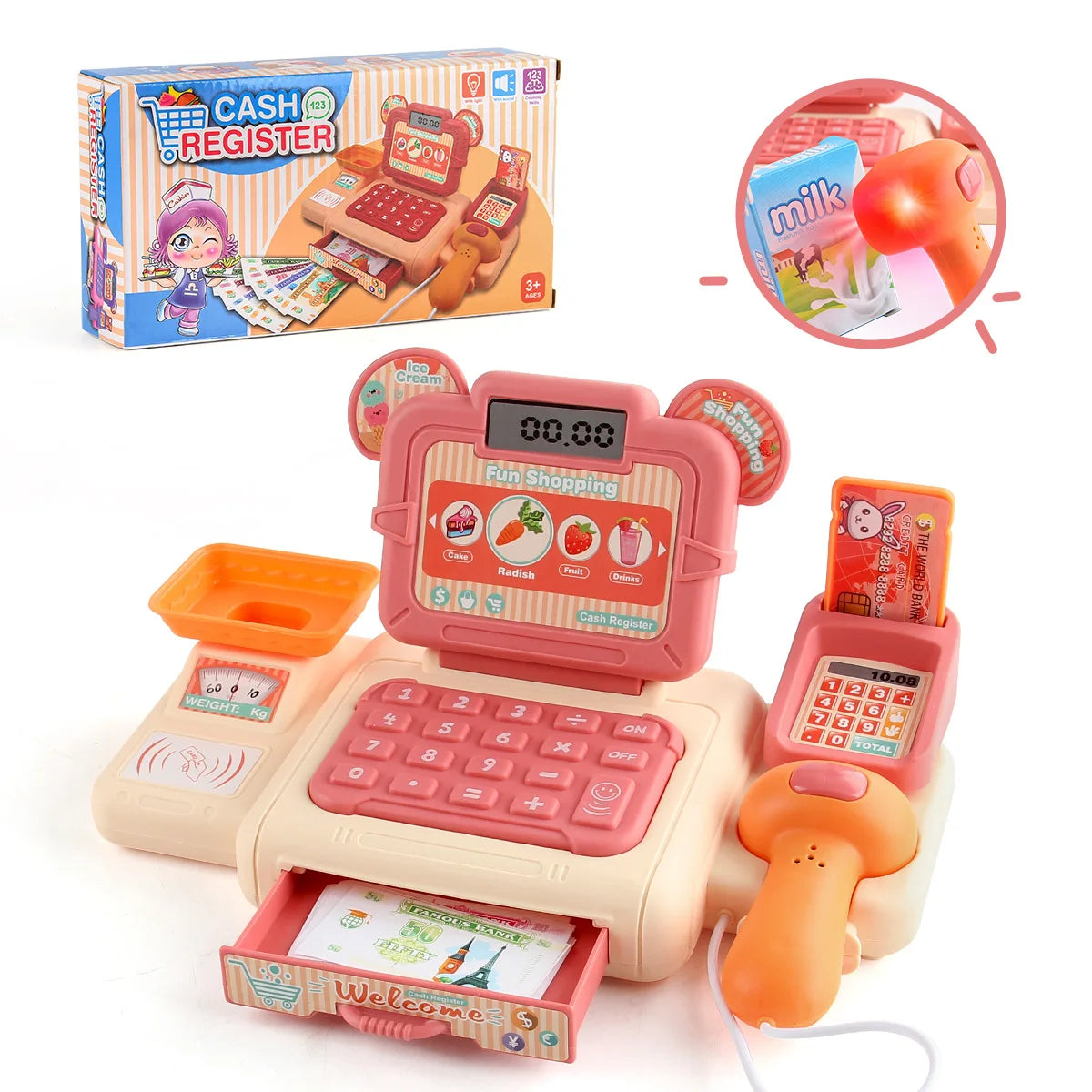 Kids Pretend Play Cash Register Toy – Mini Supermarket Set Pretend Play Set PLUSH Set C 196.6g
