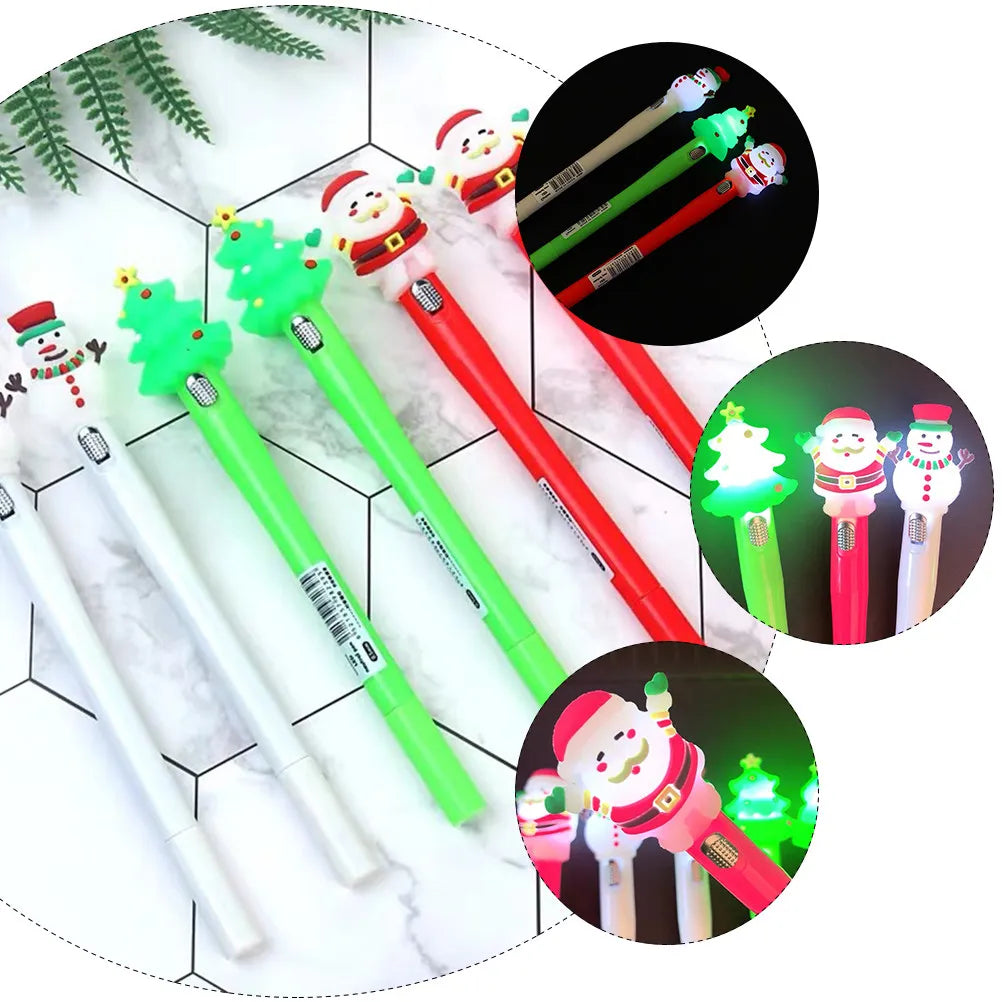 Christmas Luminous Gel Pens Set 12pcs – Santa 0.5mm Writing Novelty Gel Pen Set PLUSH