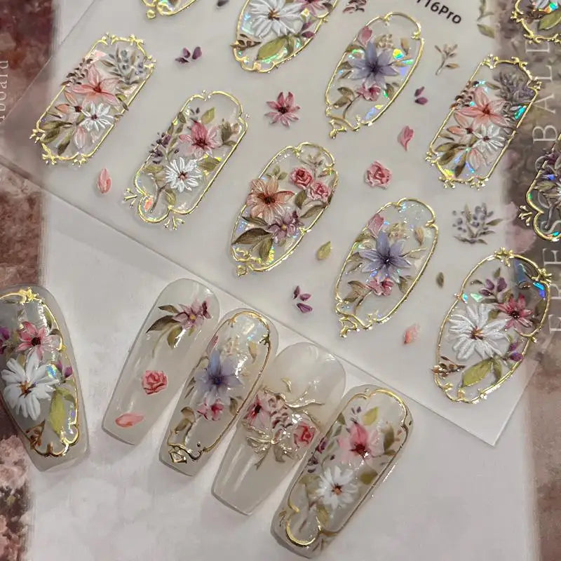 5D Embossed Flower Nail Stickers – Laser Petal Self-Adhesive Art Nail Art Stickers PLUSH