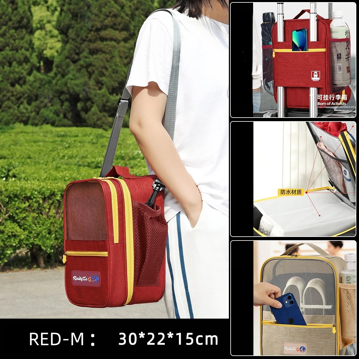 Multifunctional Travel Bag – Shoe & Storage Organizer Pouch Travel Storage Bag PLUSH Red M