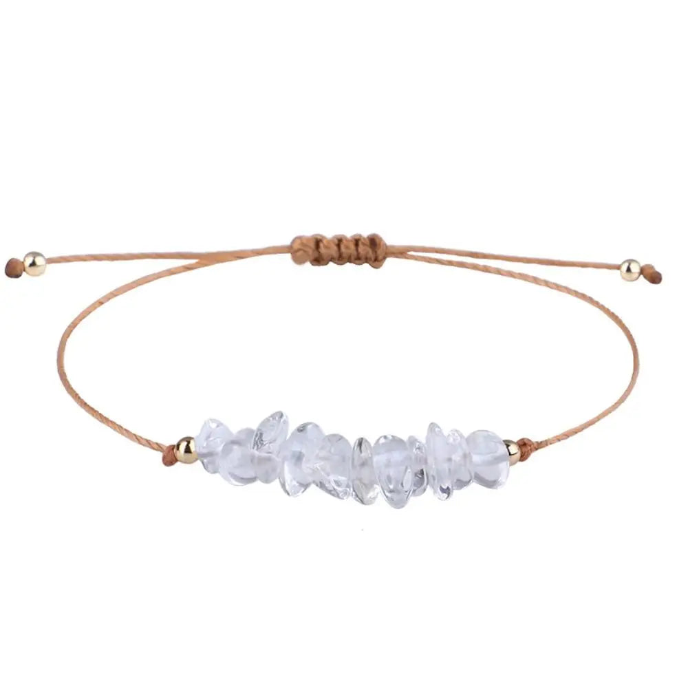 Amethyst Crystal Gravel Woven Rope Boho Bracelet for Women Boho Stone Bracelet PLUSH Transparent