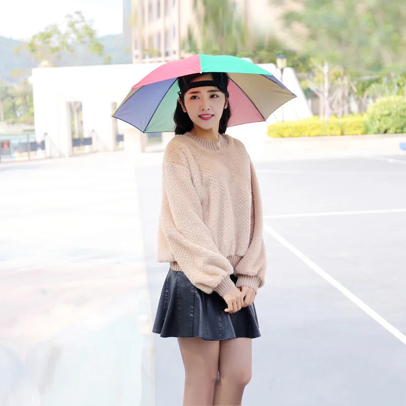 Double Layer Rainproof Umbrella Hat – Sun & Rain Protection Umbrella Hat PLUSH Watermelon 10PCS