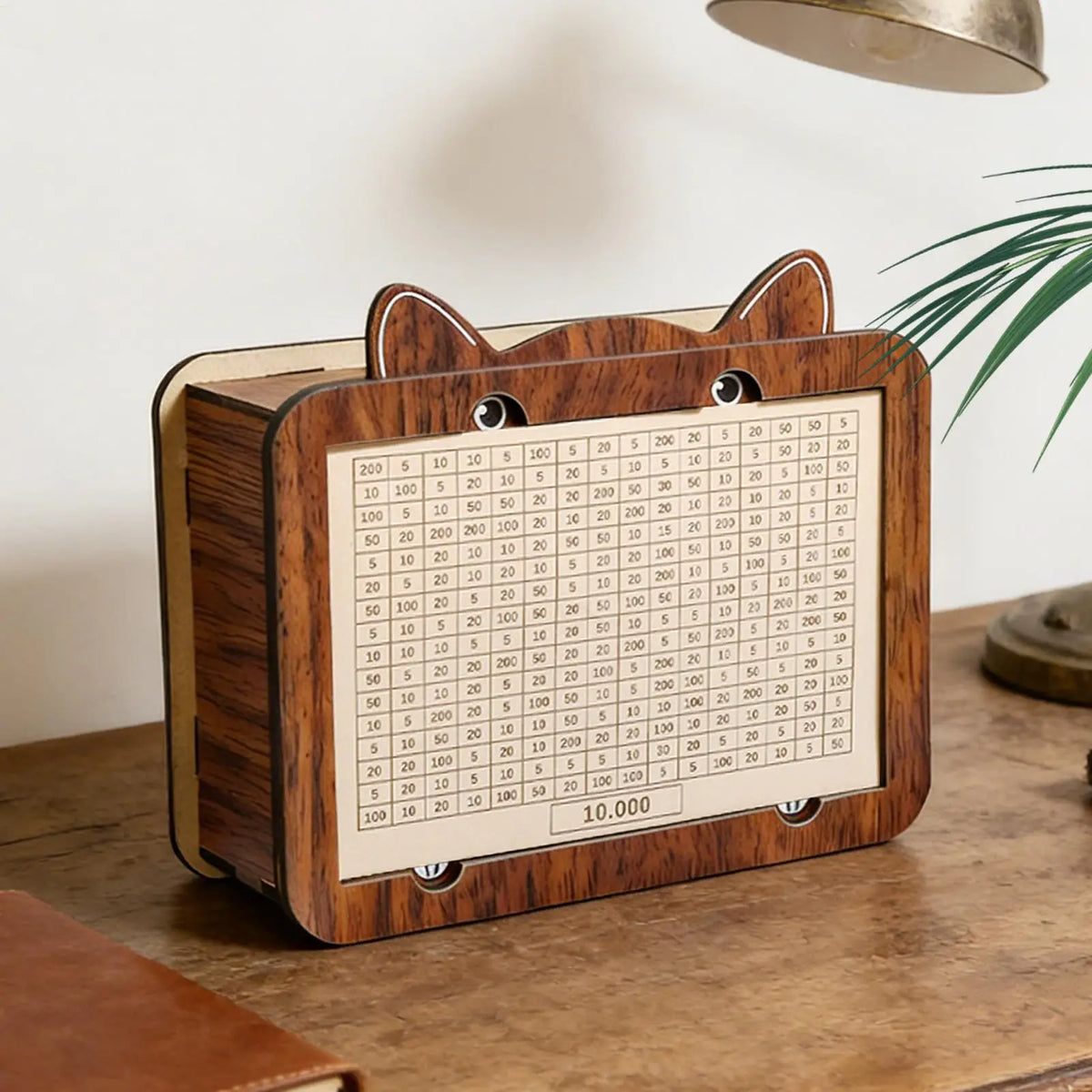 Retro Wooden Piggy Bank Savings Challenge Box with Counter Wooden Savings Box PLUSH