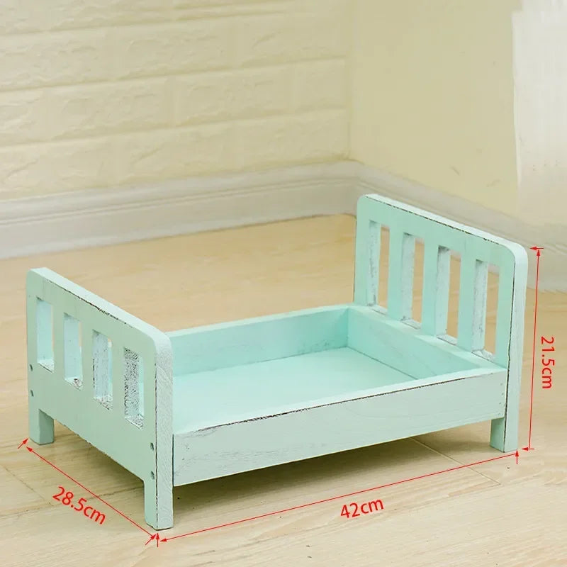 Vintage Wooden Mini Bed Newborn Baby Photography Prop Baby Photography Prop PLUSH Blue