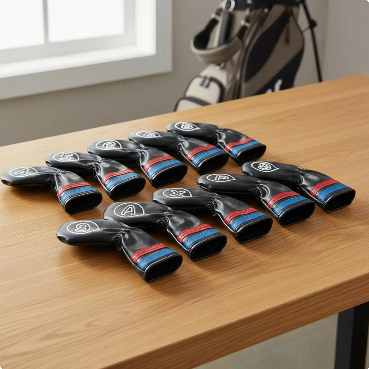 Golf Iron Head Covers Set – 10pc PU Leather Waterproof Golf Iron Head Covers PLUSH Black