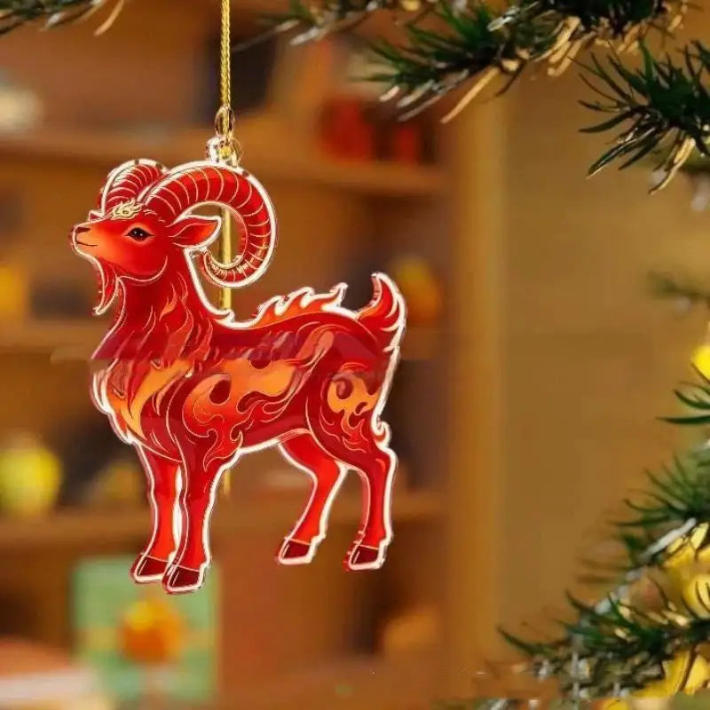 Acrylic Chinese Zodiac Goat Ornament – Red & Gold Pendant Festive Hanging Ornament PLUSH A size1