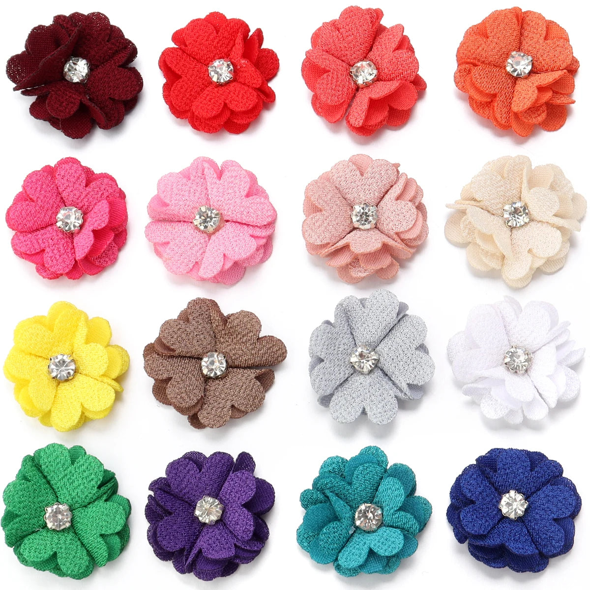 10pcs Fabric Flower Rhinestone Appliques – DIY Hair Clip Brooch Fabric Flower Appliques PLUSH