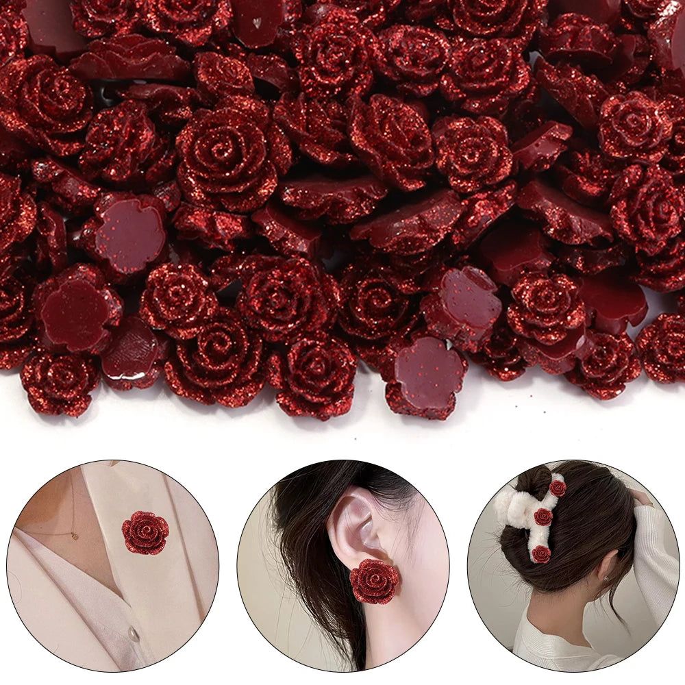 20pcs Rose Flower Resin Cabochons – Flat Back DIY Jewelry Resin Cabochons PLUSH