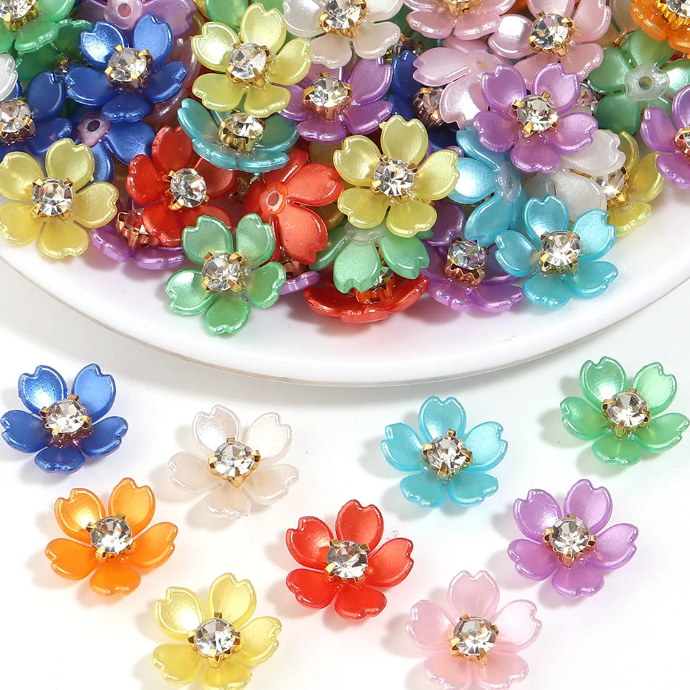 50pcs Pearl Rhinestone Bauhinia Flower Acrylic Flat Back Beads Flat Back Craft Beads PLUSH