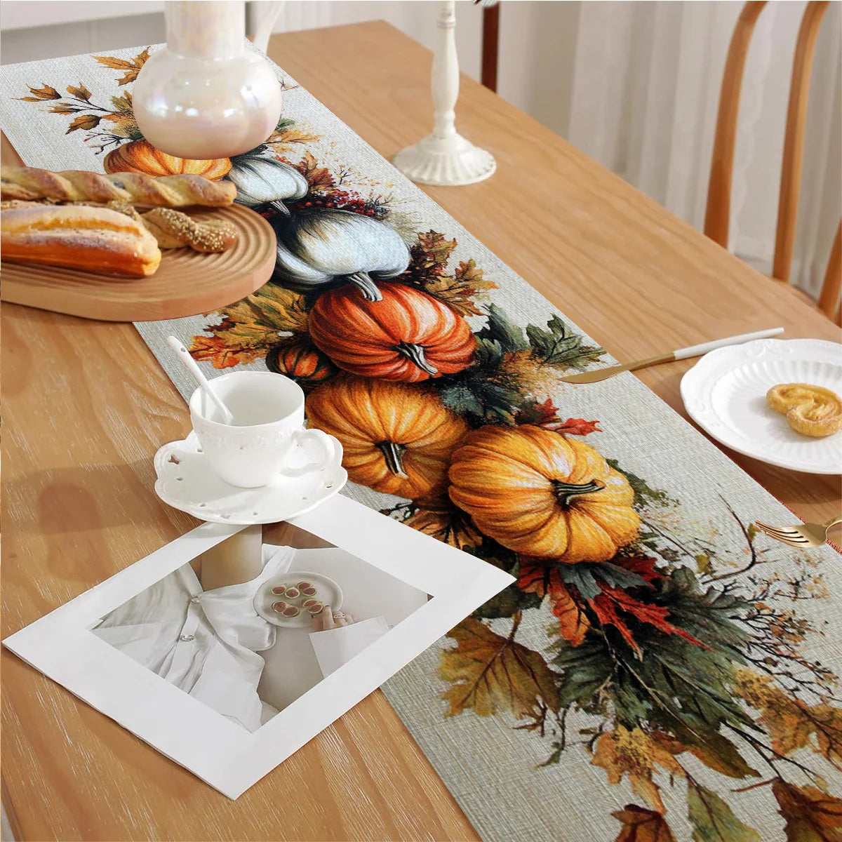 Autumn Pumpkin Table Runner – Fall Thanksgiving Décor Seasonal Table Runner PLUSH