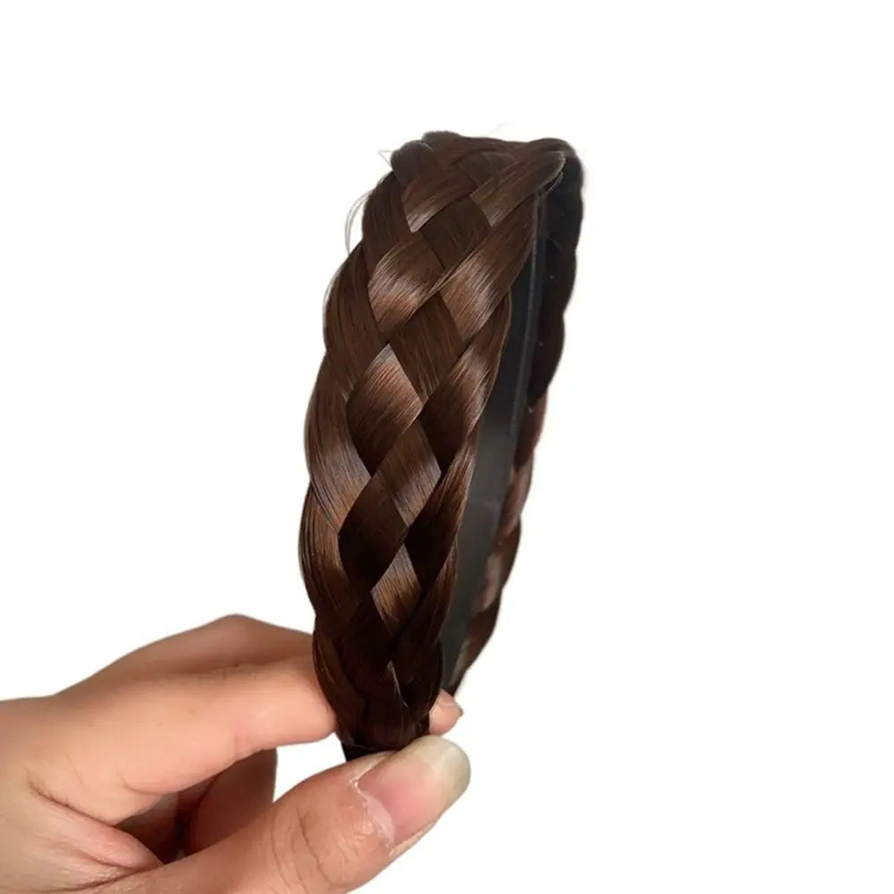 Wide Twist Braided Wig Headband Women – Korean Style Hair Hoop Braided Hair Headband PLUSH light brown